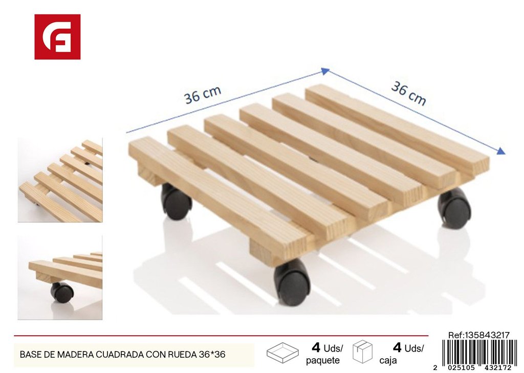 Basada de madera cuadrada con rueda 36*36 - Decoración y soportes de maceta