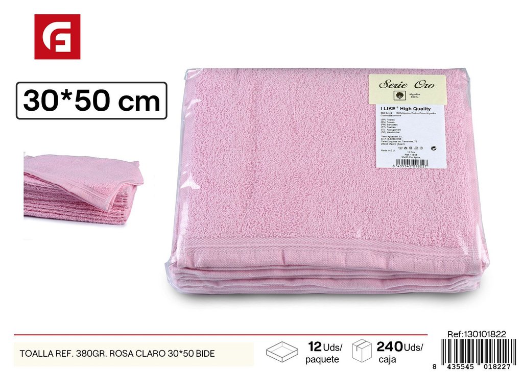 Toalla de bidet 380 gr. rosa claro 30*50 cm - Textil de hogar y toallas de baño