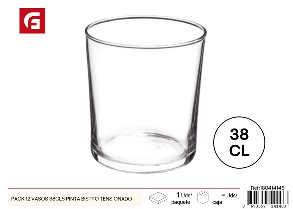 Pack de 12 vasos 38 cl Pinta Bistro Tensionado - Vasos de vidrio
