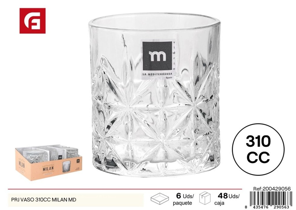 Vaso de vidrio modelo Milan 310 ml - Vasos de vidrio y cristalería
