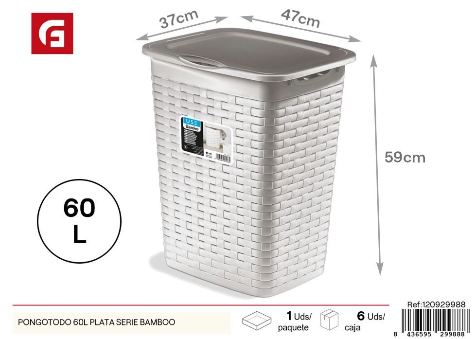 Pongotodo 60 L plata serie Bamboo - Cestos y organizadores para el hogar 
