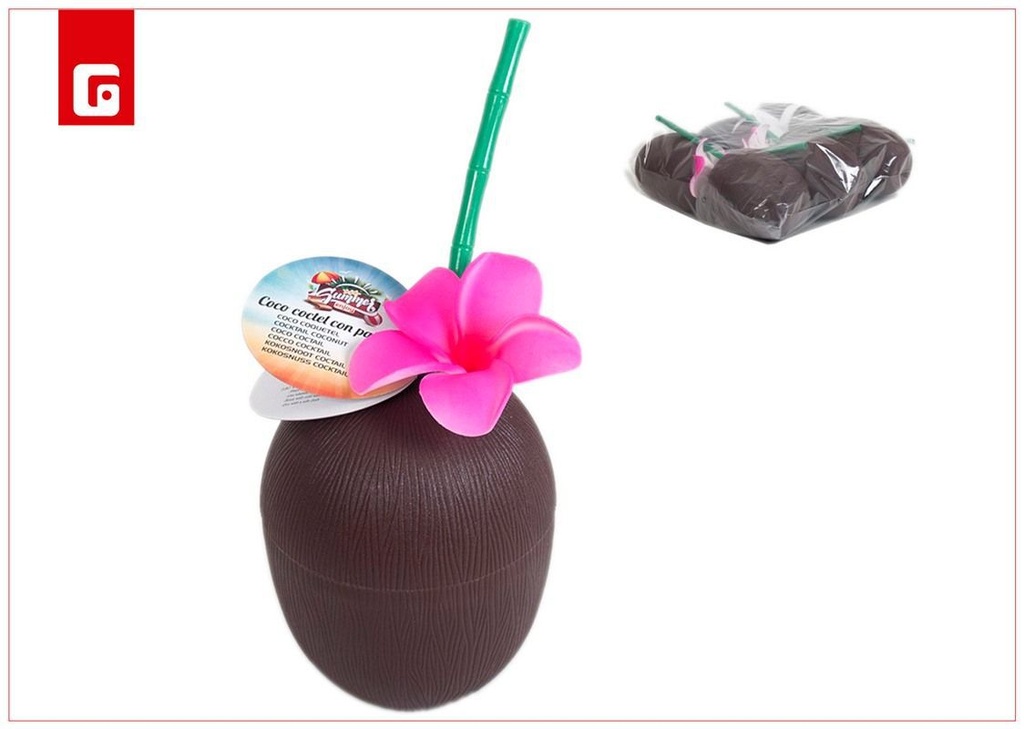Copa de coctel en forma de coco con pajita 650 ml - Utensilio de cocina