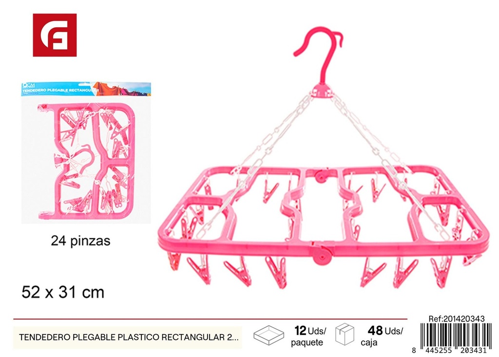 Tendedero plegable rectangular de plástico 24 pinzas - Accesorios de limpieza y tendederos