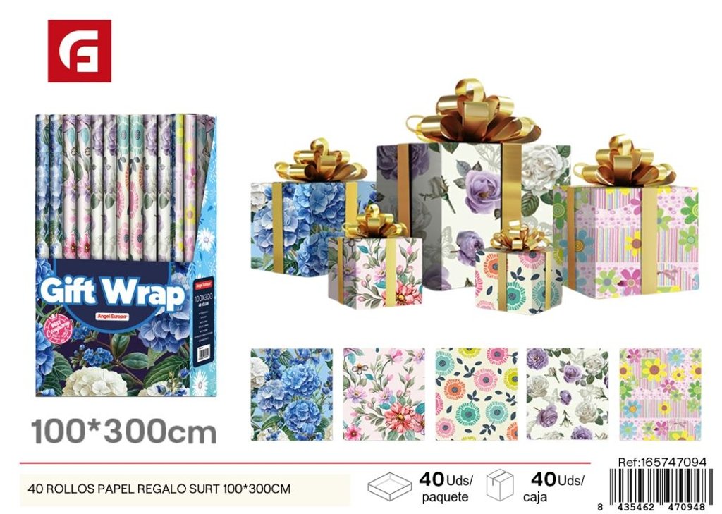 Papel regalo surtido 100x300 cm - 40 rollos