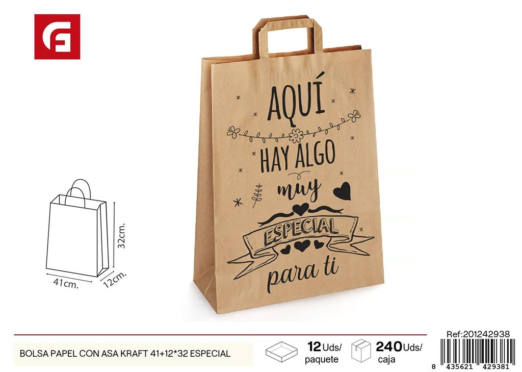 Bolsa de papel kraft con asa 41+12x32 cm - Especial