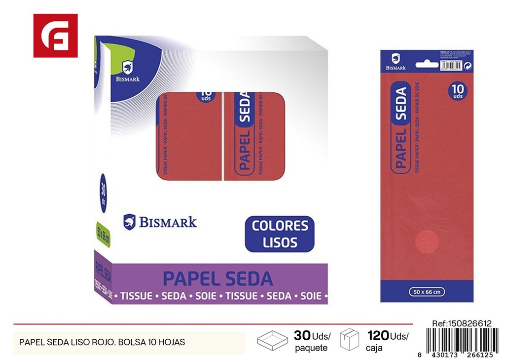 Papel seda liso rojo bolsa de 10 hojas - Material de manualidades
