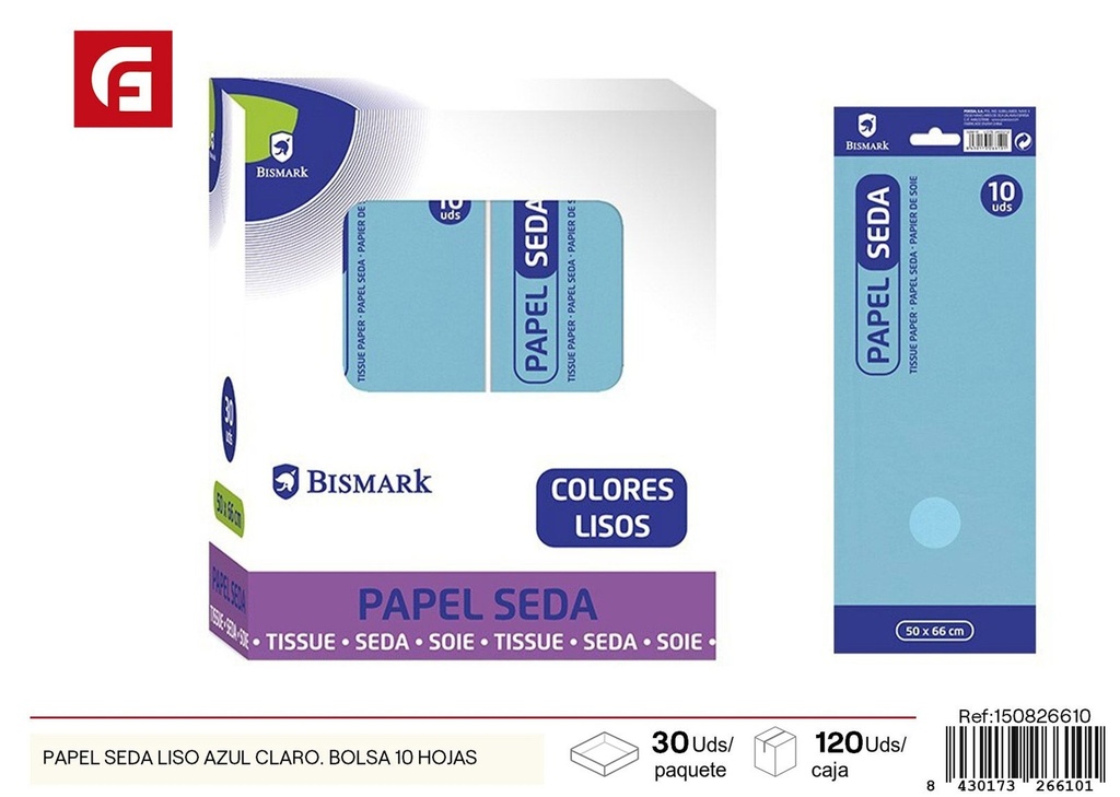 Papel seda liso azul claro bolsa 10 hojas - Manualidades