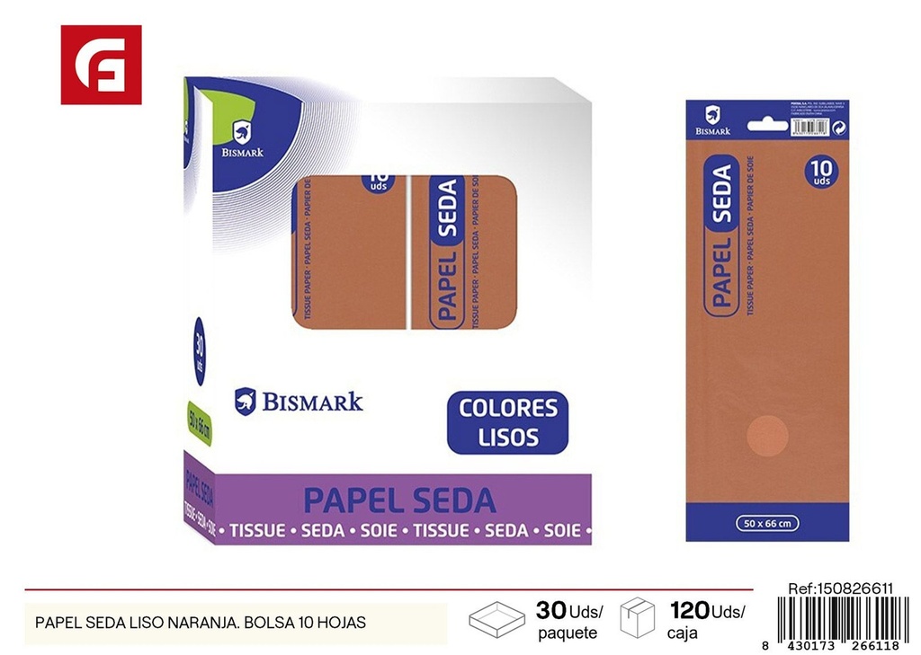 Papel seda liso naranja bolsa 10 hojas - Manualidades