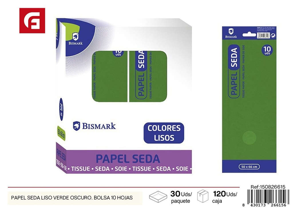 Papel seda liso verde oscuro bolsa 10 hojas - Manualidades
