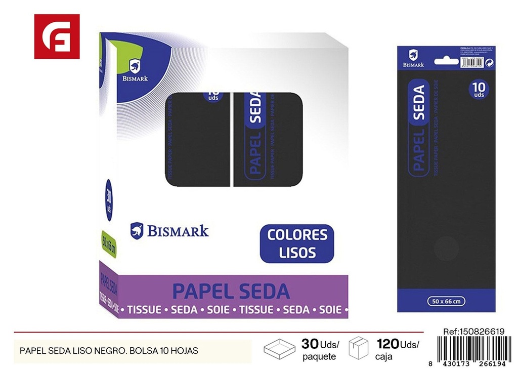 Papel seda liso negro bolsa 10 hojas - Manualidades