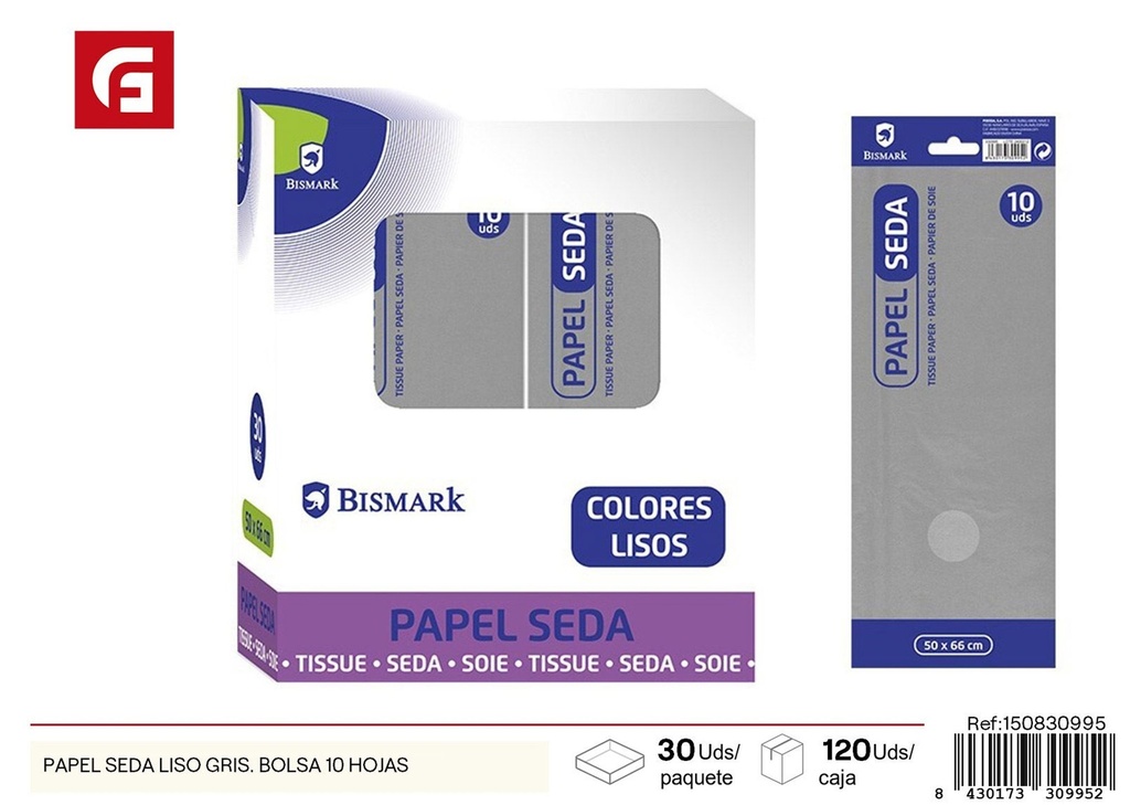 Papel seda liso gris 10 hojas - Material para manualidades