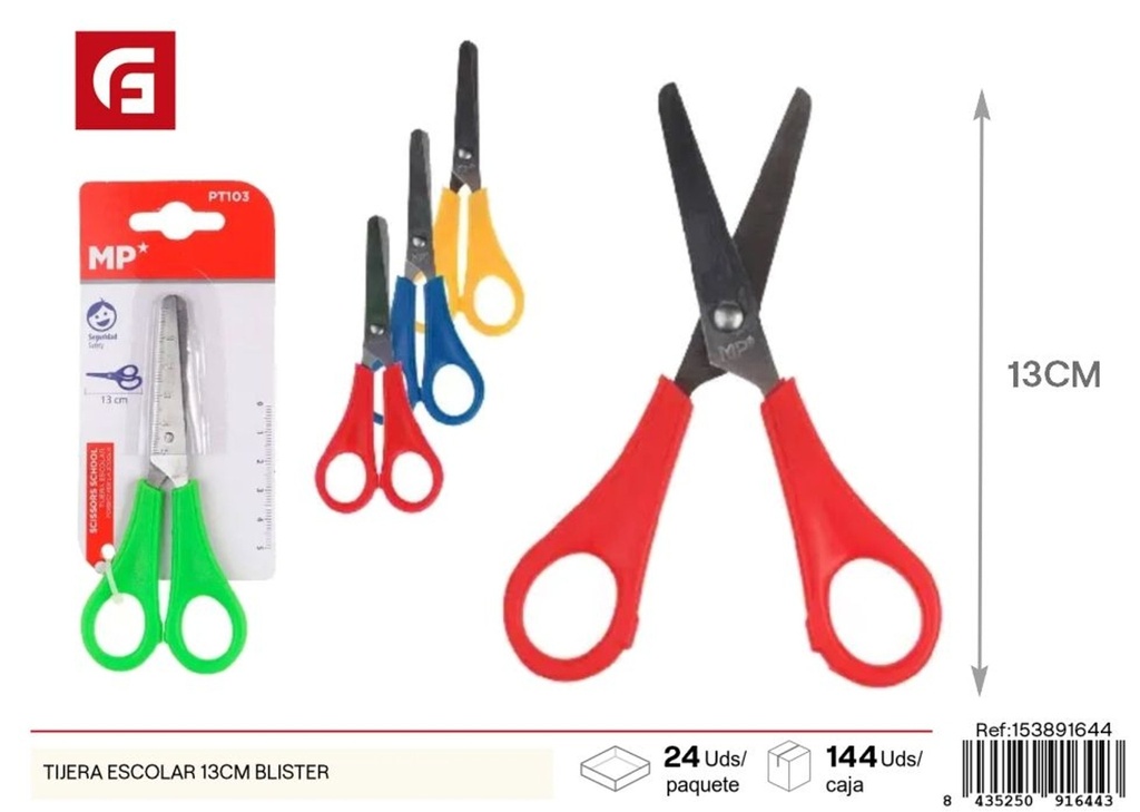 Tijera escolar de 13 cm - Utensilios de manualidades