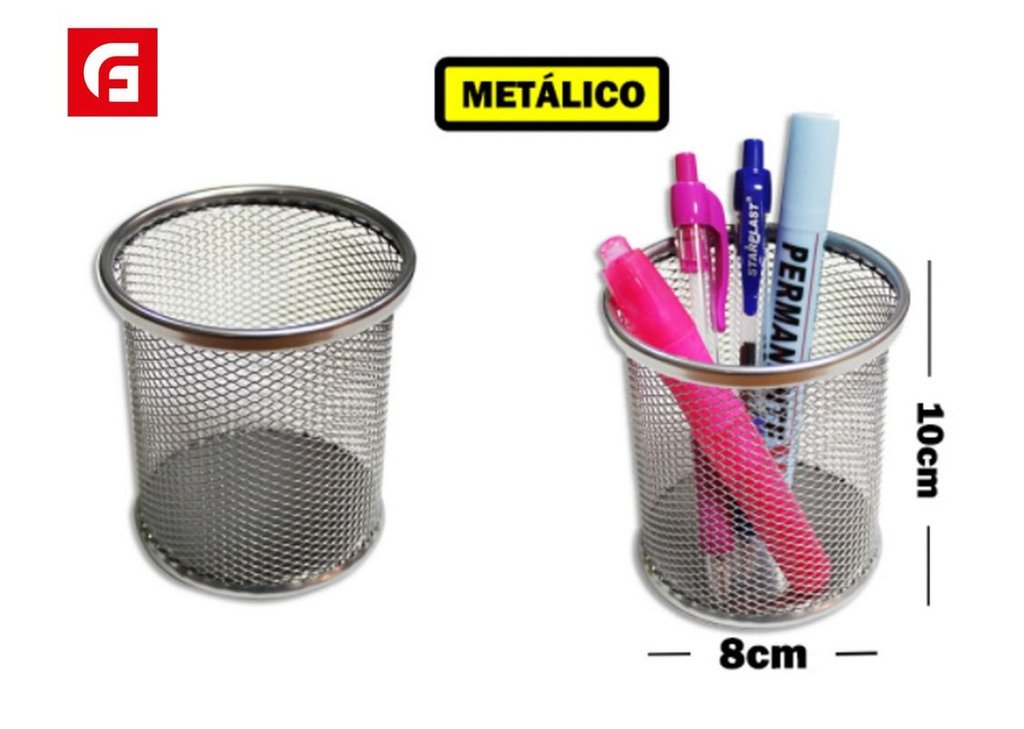 Portalápiz de metal plata - Material de oficina