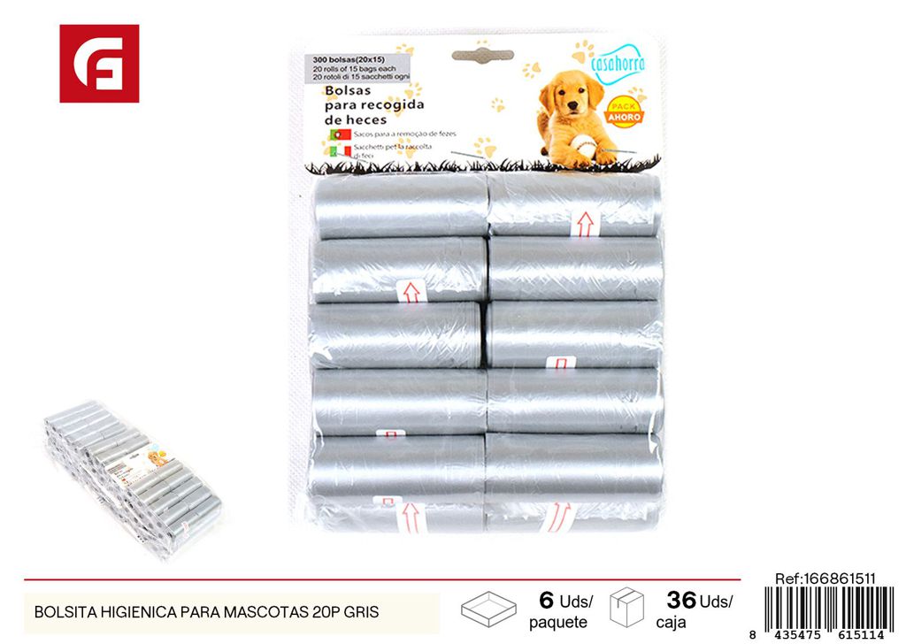 Bolsita higiénica para mascotas 20P gris - Productos para mascotas