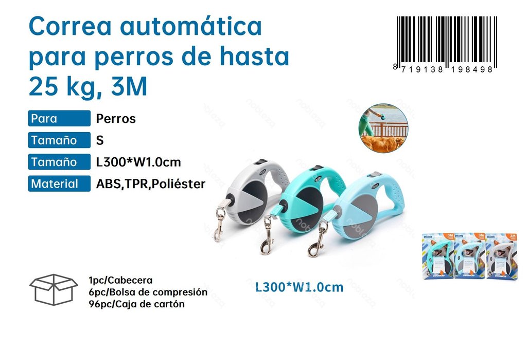 Correa automática para perros de hasta 25 kg - 3 m - Productos para mascotas