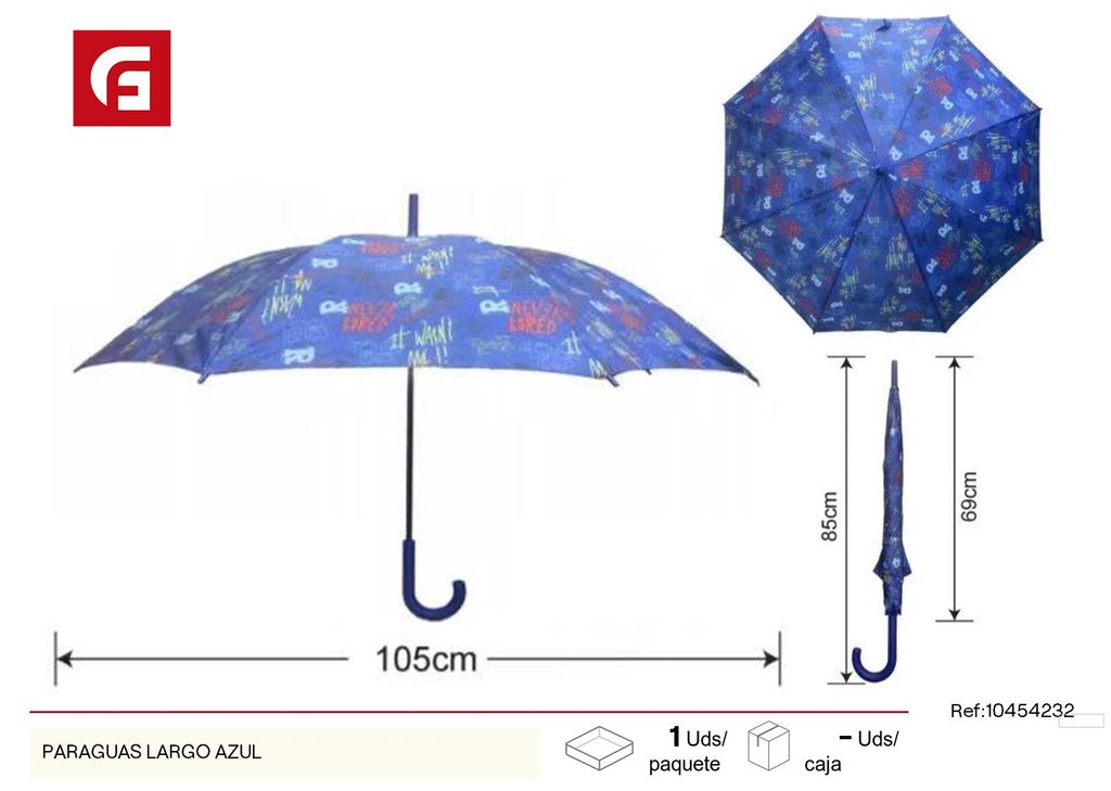 Paraguas largo azul - Artículos de lluvia