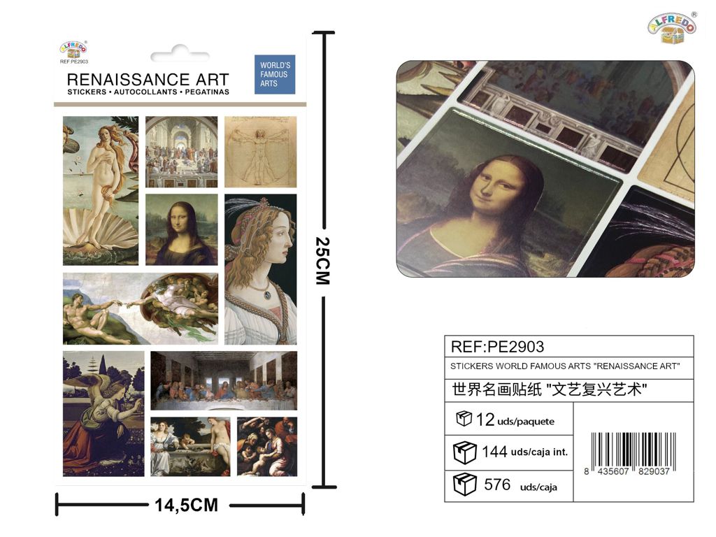 Stickers de artes famosas "Arte del Renacimiento" 14,5x25 cm - Novedades