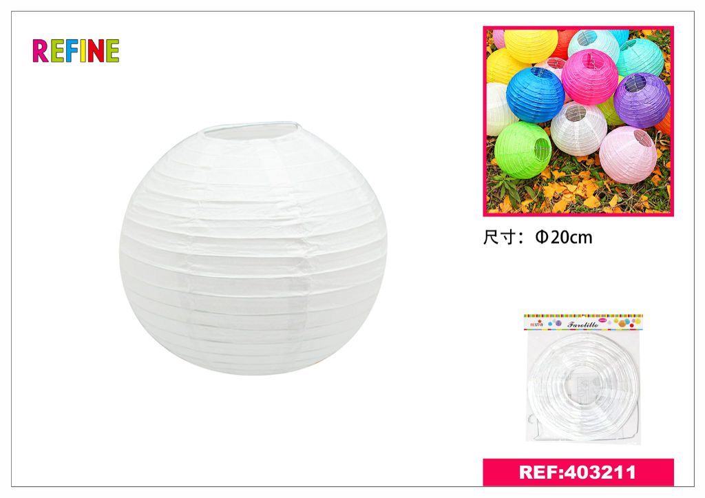 Farolillo de papel blanco 20 cm - Decoraciones y artículos festivos