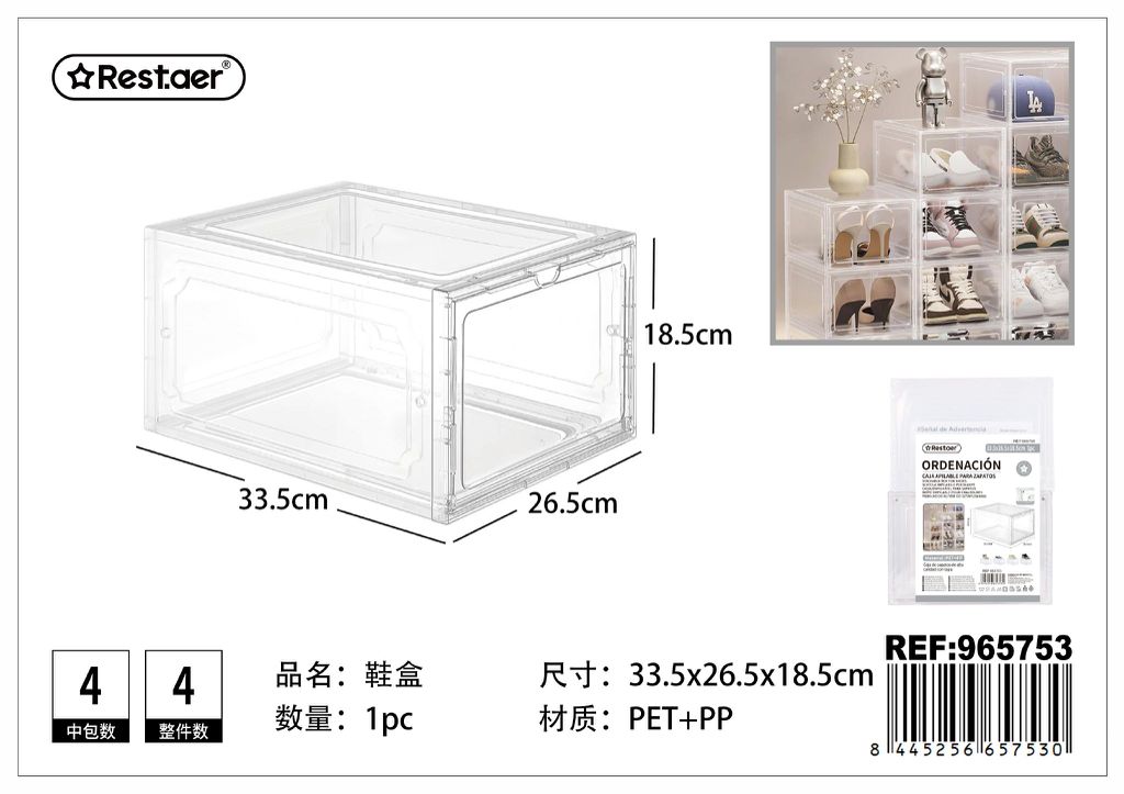 Caja apilable para zapatos transparente 33.5x26.5x18.5 cm - Almacenamiento del hogar