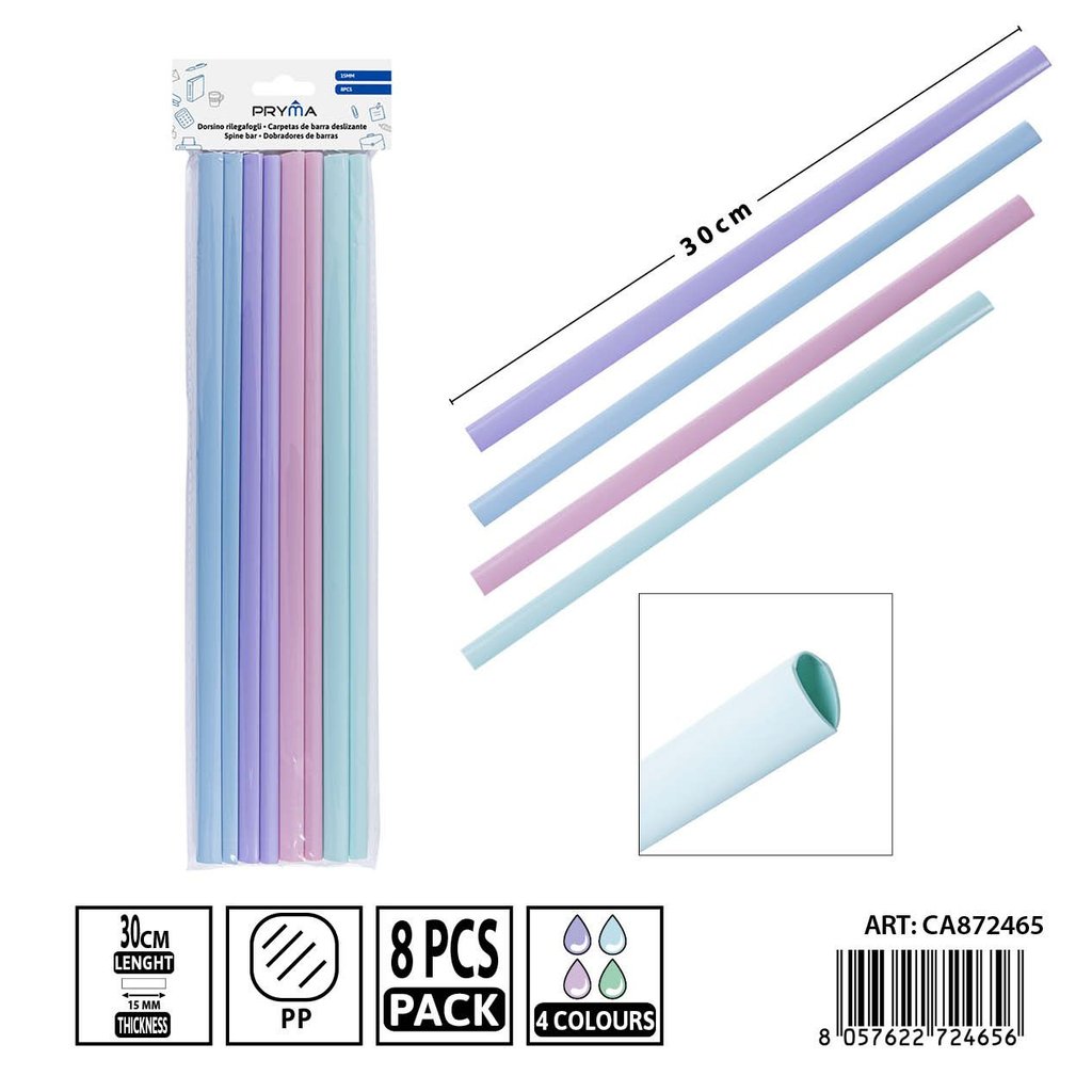 Pack de 8 tiras de encuadernación de color macaron 30x10 mm PRYMA - Perfectas para proyectos