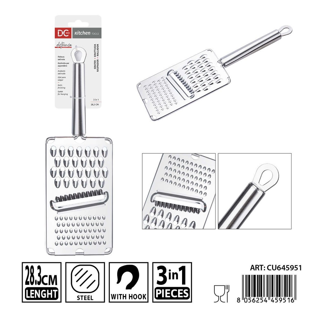 Rallador 3 en 1 de acero inoxidable 28x8.7 cm - Utensilios de cocina y herramientas