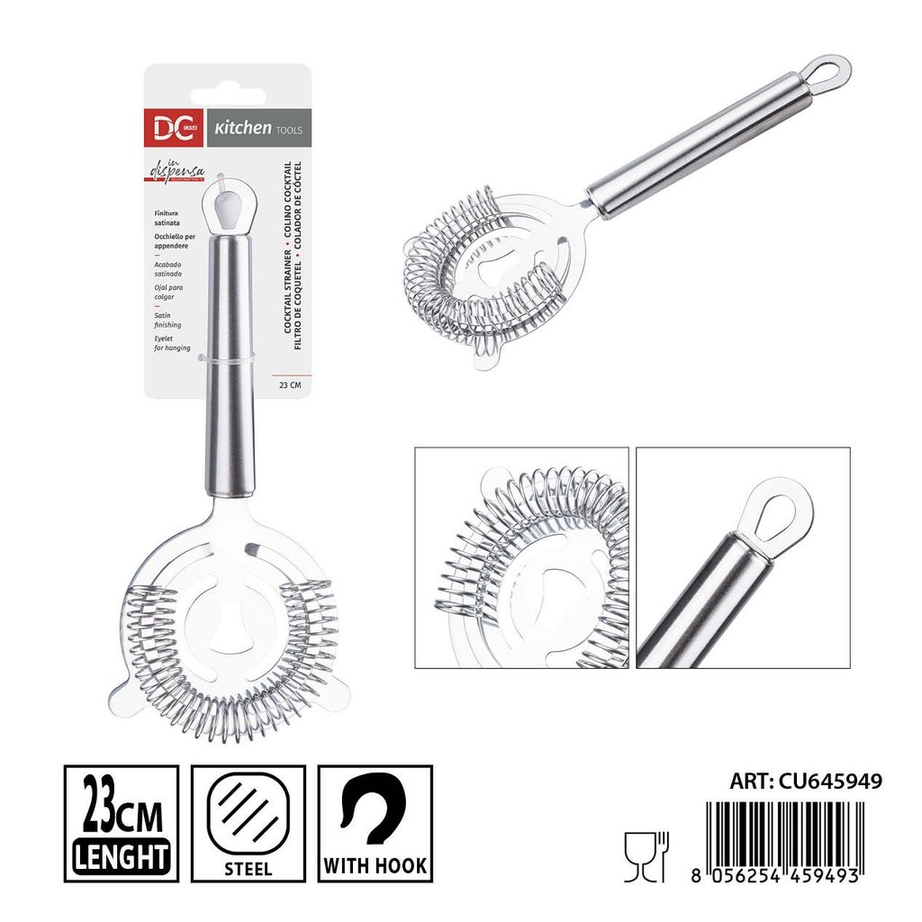 Colador de cóctel de acero inoxidable 22x9 cm DC CASA - Perfecto para preparar bebidas