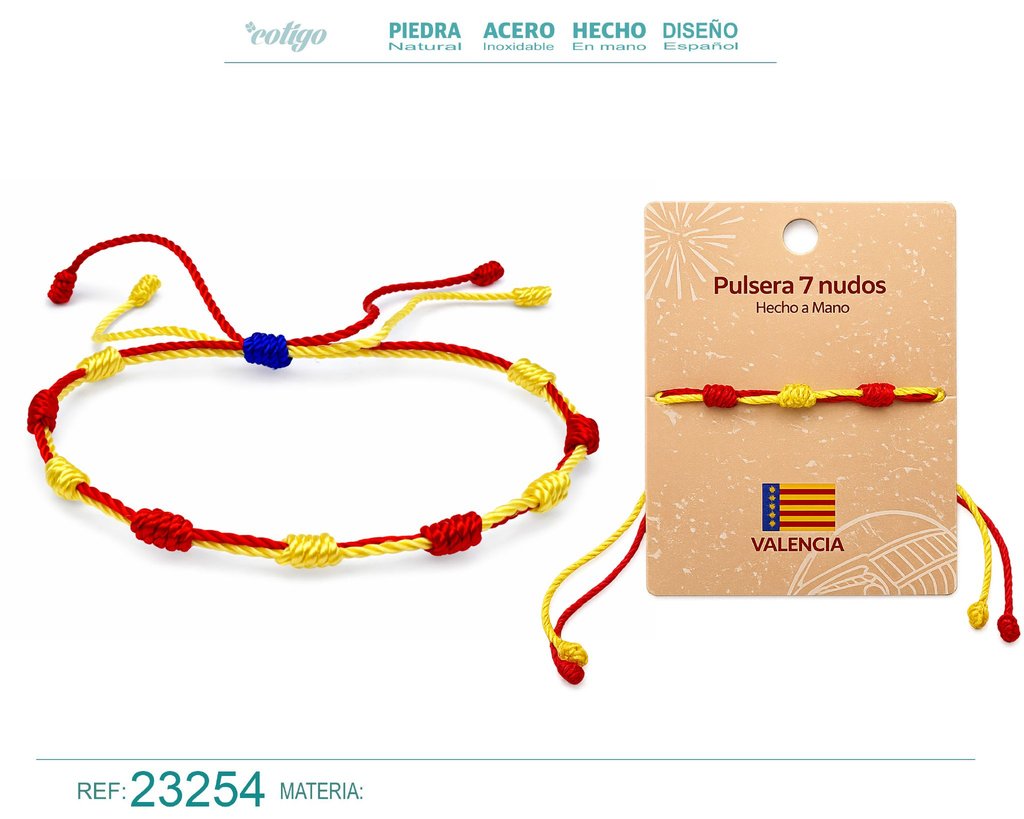 Pulsera de 7 nudos con bandera de Valencia - Bisutería con temática regional