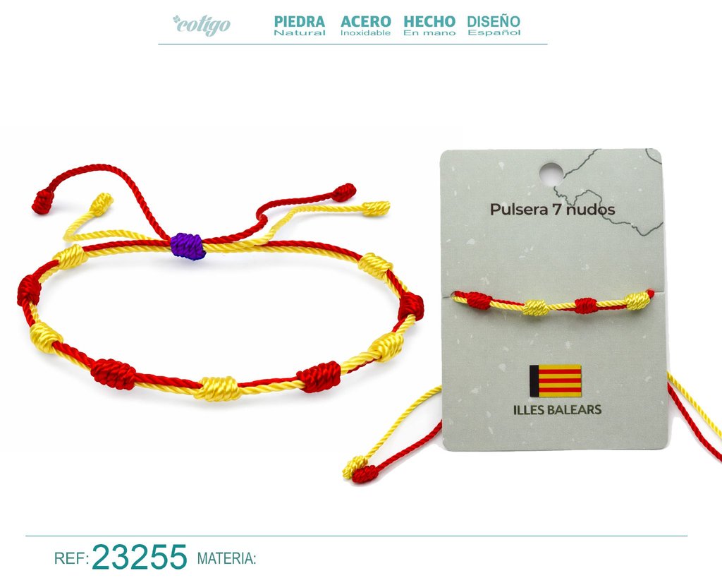 Pulsera de 7 nudos con bandera de Illes Balears - Bisutería con temática regional