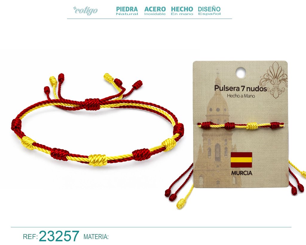 Pulsera de 7 nudos con bandera de Murcia - Bisutería con temática regional
