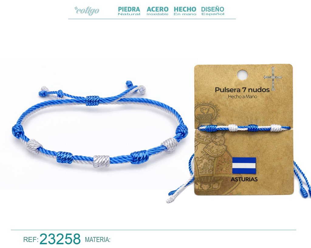 Pulsera de 7 nudos con bandera de Asturias - Bisutería con temática regional