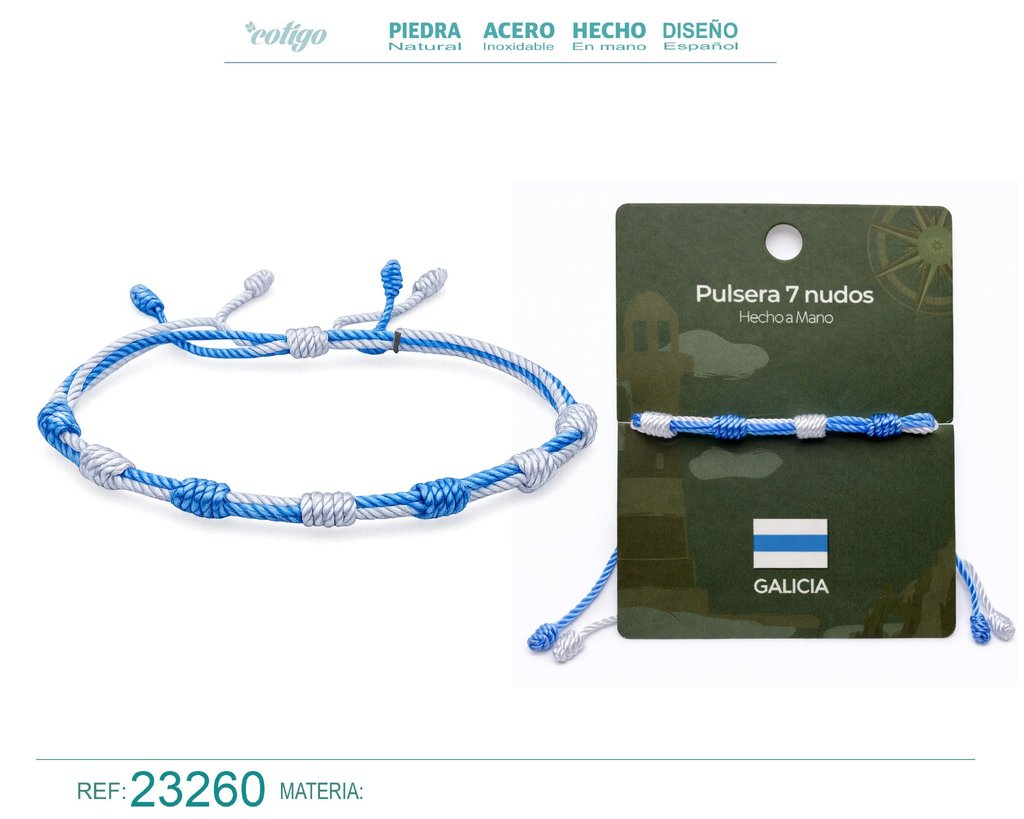 Pulsera de 7 nudos con bandera de Galicia - Bisutería con temática regional