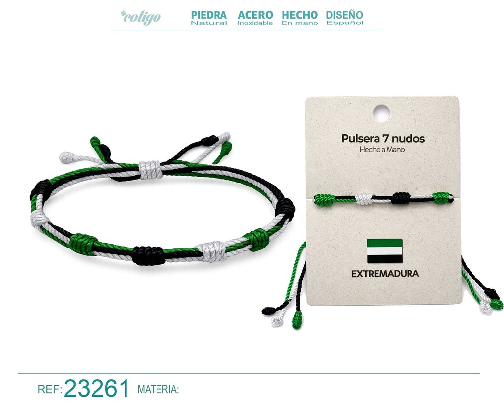 Pulsera de 7 nudos con bandera de Extremadura - Bisutería con temática regional