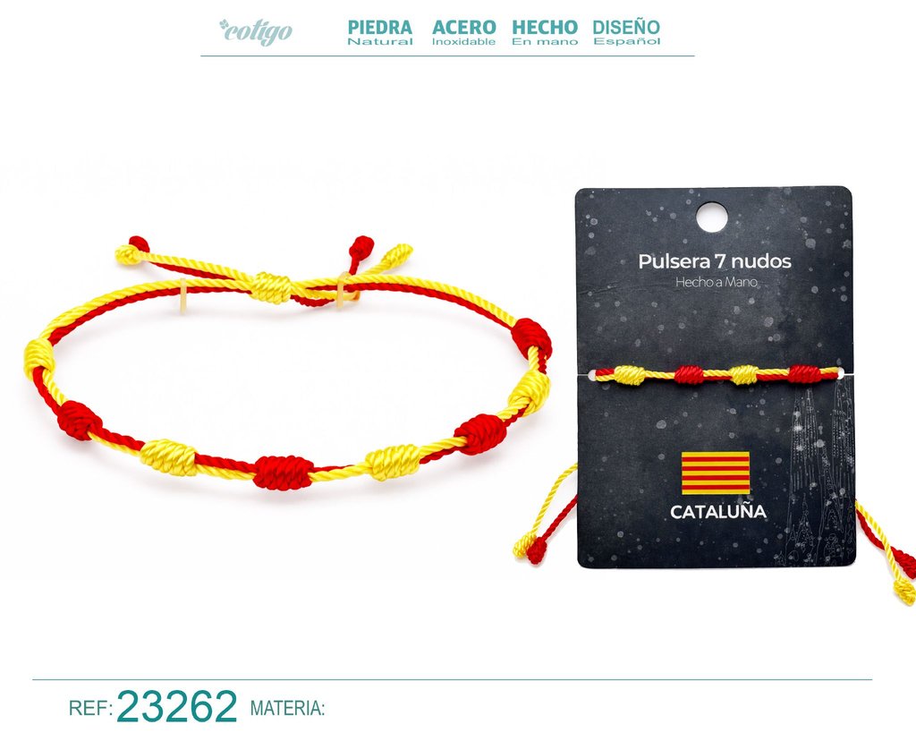 Pulsera de 7 nudos con bandera de Cataluña - Bisutería con temática regional