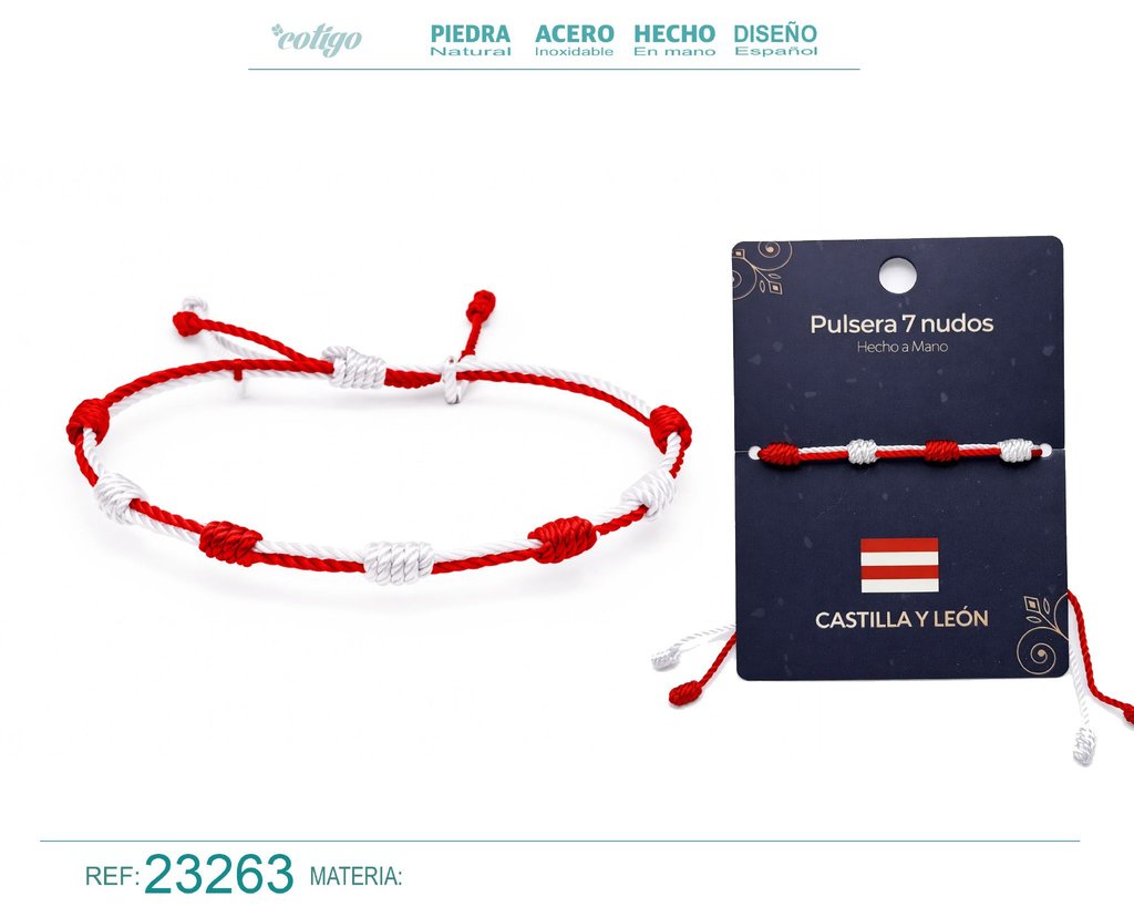 Pulsera de 7 nudos con bandera de Castilla y León - Bisutería con temática regional