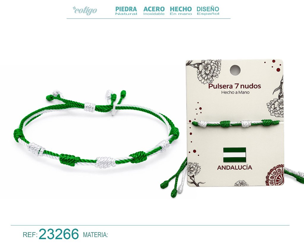 Pulsera de 7 nudos con bandera de Andalucía - Bisutería con temática regional