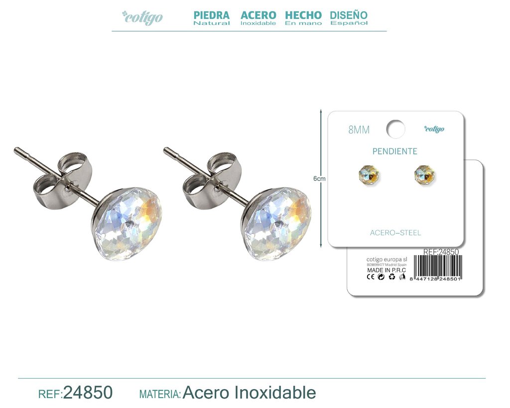 Pendiente de cristal ovalado 8mm con accesorio de acero - Accesorios de bisutería