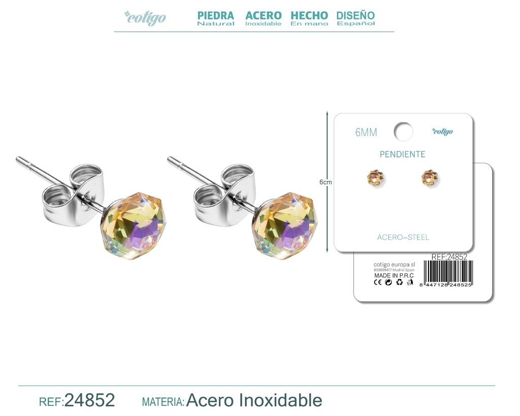 Pendiente de cristal ovalado 6mm con accesorio de acero - Accesorios de bisutería