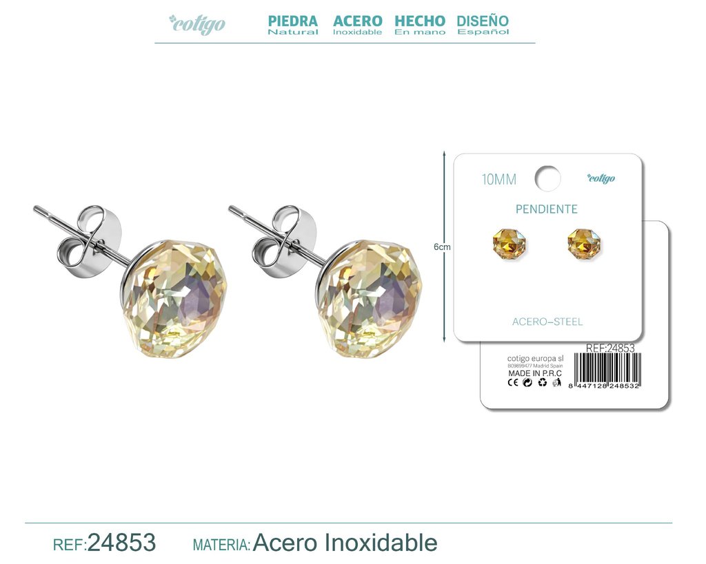 Pendiente de cristal ovalado 8mm con accesorio de acero - Accesorios de bisutería