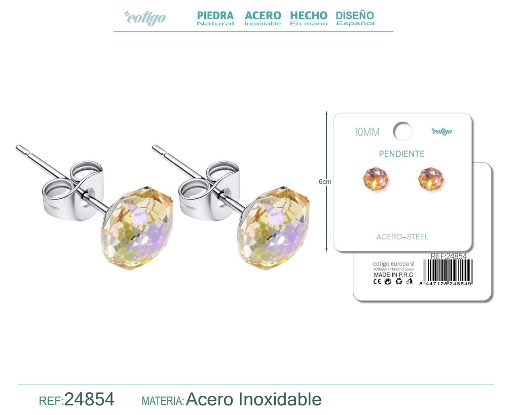 Pendiente de cristal ovalado 10mm con accesorio de acero - Accesorios de bisutería