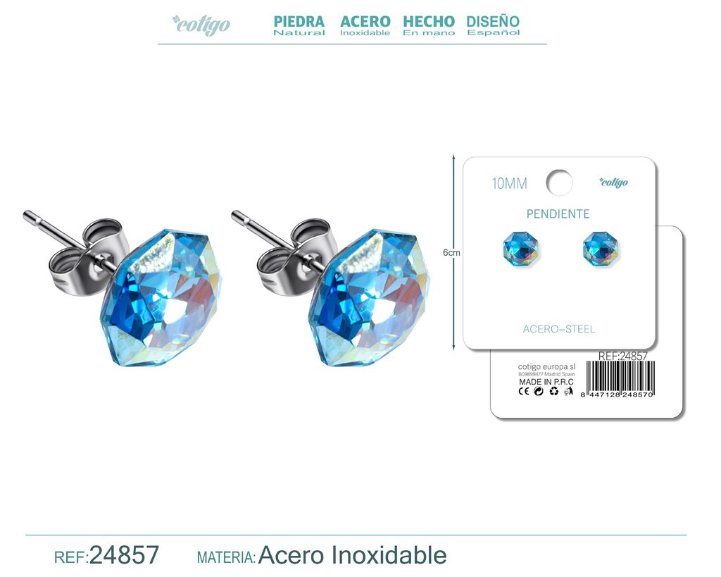 Pendiente de cristal ovalado 10mm con accesorio de acero - Accesorios de bisutería
