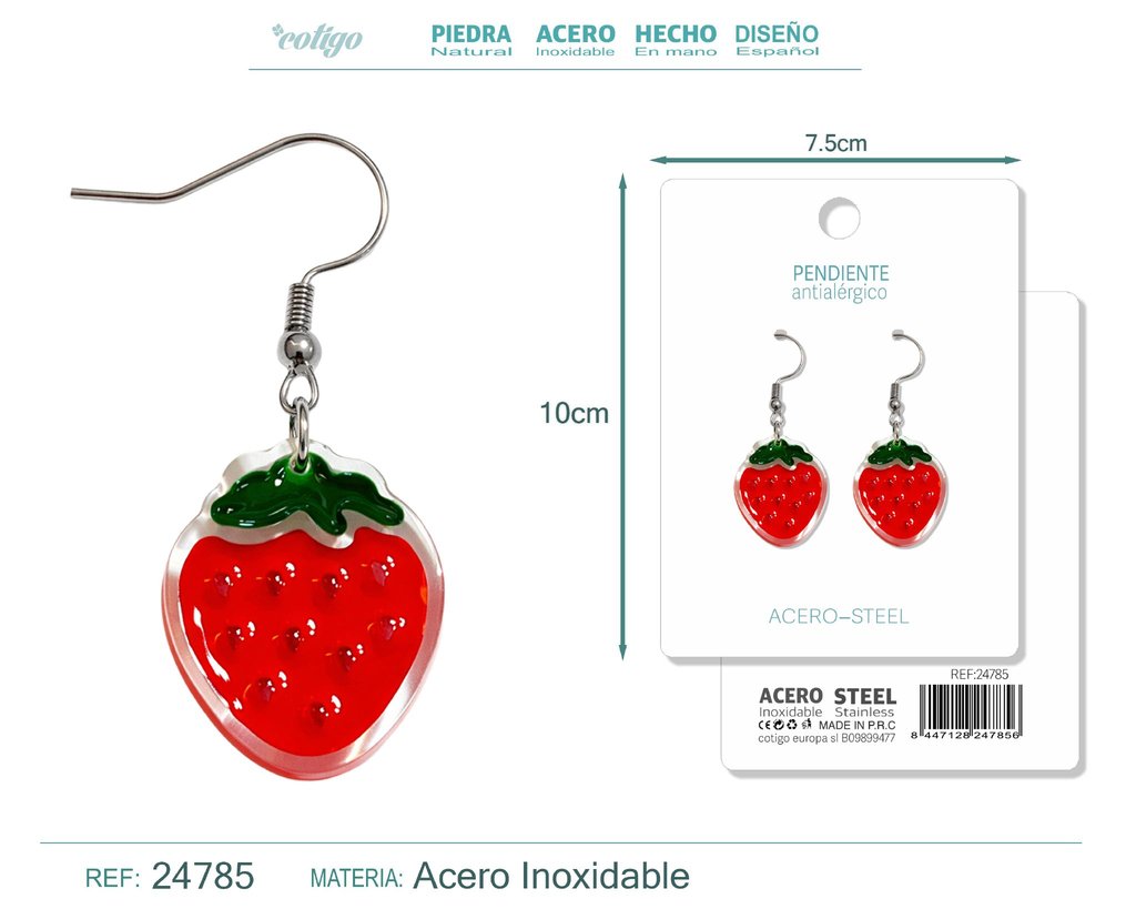 Pendiente de fresa con accesorio de acero - Accesorios de bisutería de frutas