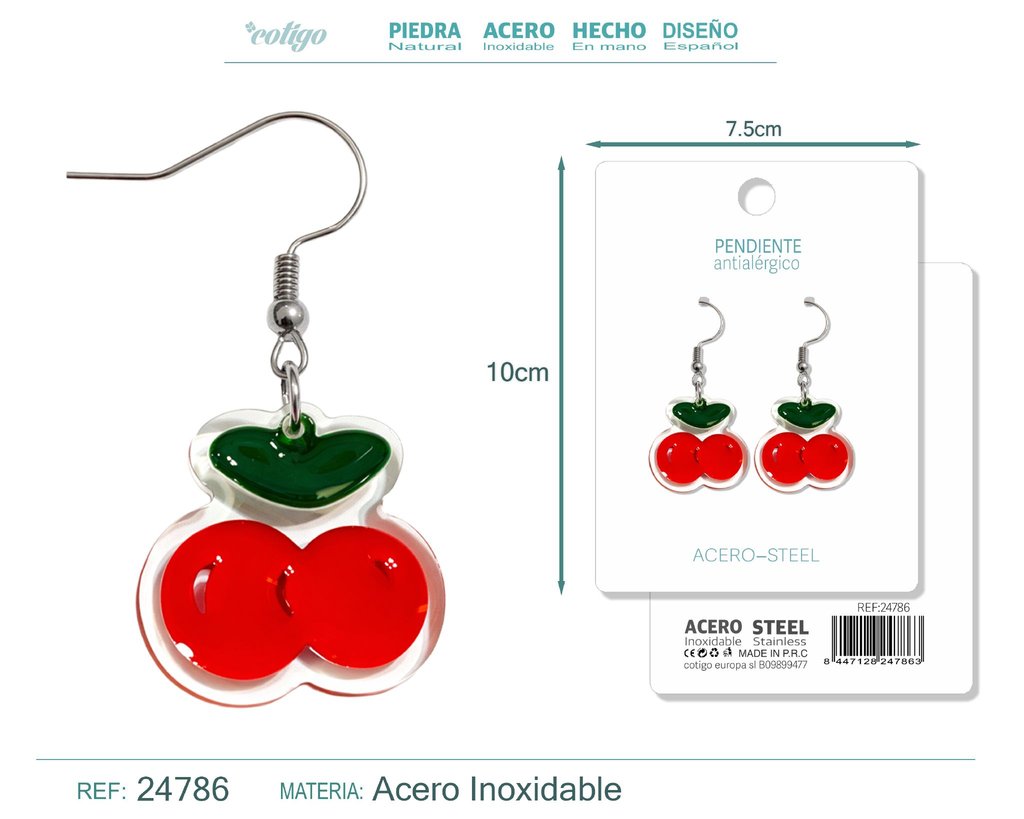 Pendiente de cereza con accesorio de acero - Accesorios de bisutería de frutas