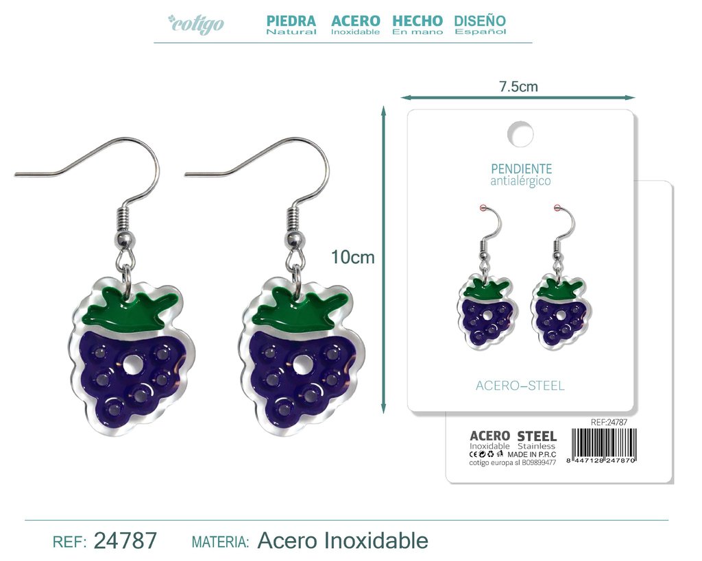 Pendiente de uva con accesorio de acero - Accesorios de bisutería de frutas