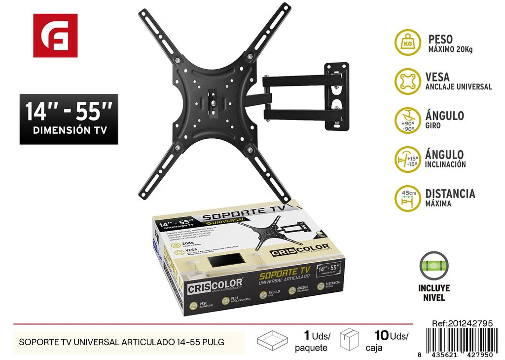 Soporte TV universal articulado para pantallas de 14-55 pulgadas - Ferretería y accesorios