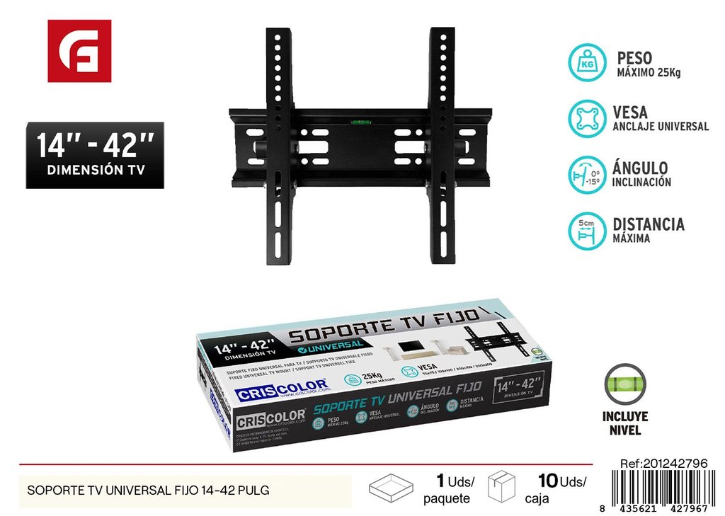 Soporte TV universal fijo para pantallas de 14-42 pulgadas - Ferretería y accesorios