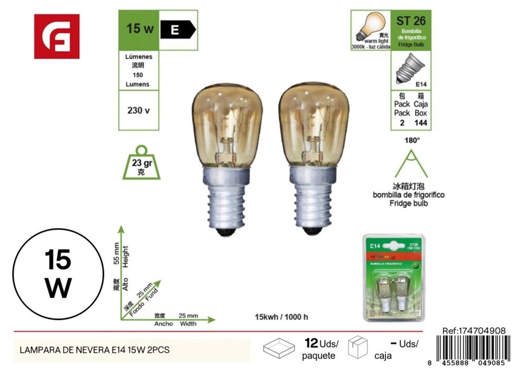 Bombilla de nevera E14 15W 2 pcs - Iluminación y bombillas