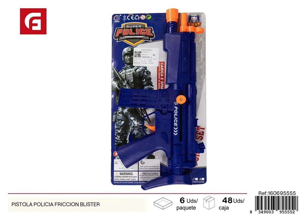 Pistola policial de fricción blister - Juguetes de armas para niños