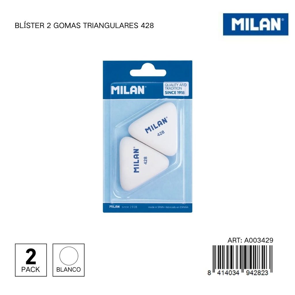 Goma de borrar triangular MILAN 2 piezas - Papelería y útiles escolares