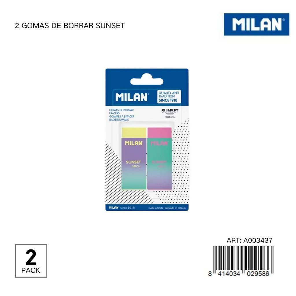 Goma de borrar Sunset MILAN 2 piezas - Papelería y útiles escolares