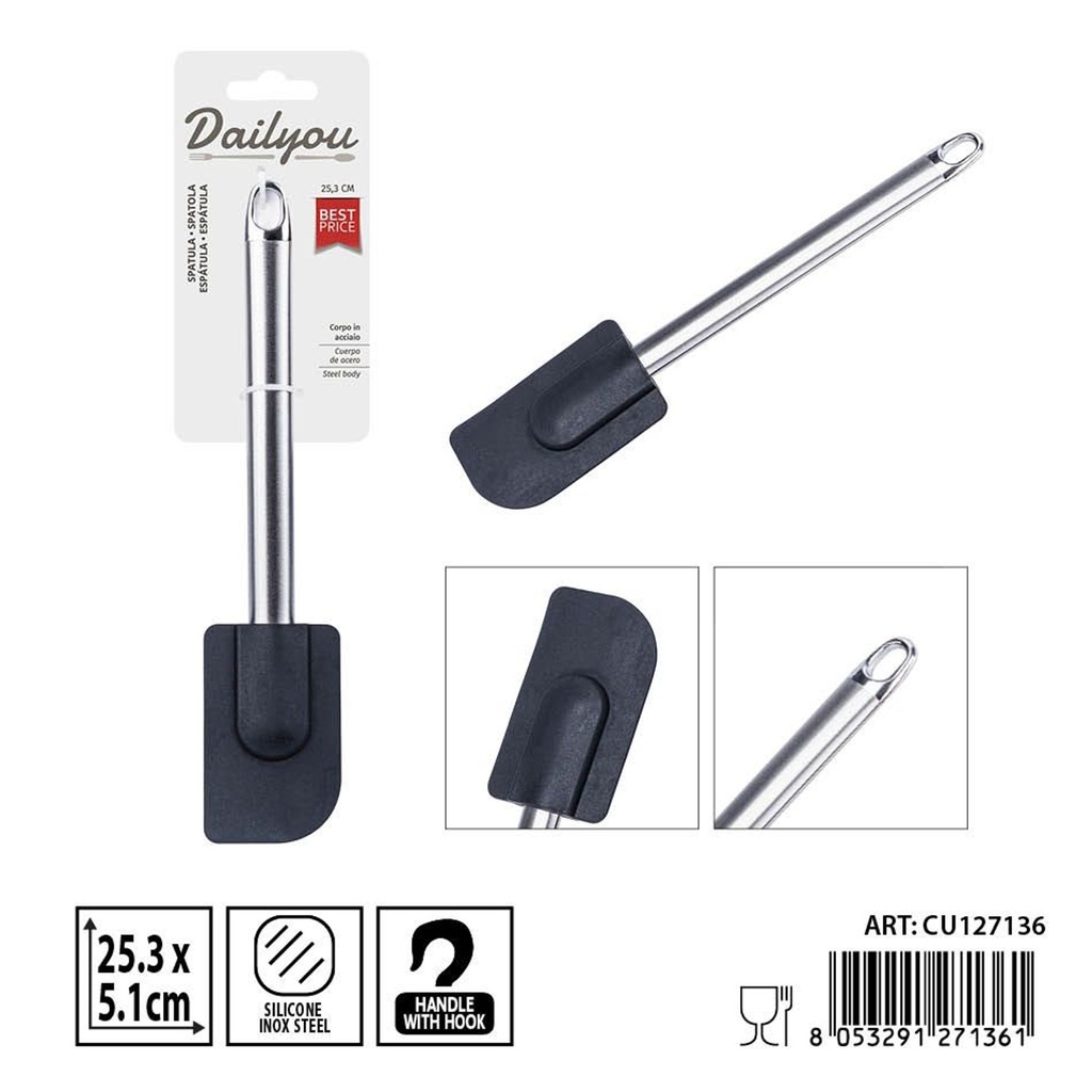 Espátula de silicona con mango de acero inoxidable 25.3x5.1 cm - Utensilios de cocina